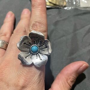 Paparazzi Silver boho blossom blue ring